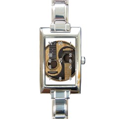 Old And Worn Acoustic Guitars Yin Yang Rectangle Italian Charm Watch by JeffBartels