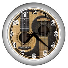 Old And Worn Acoustic Guitars Yin Yang Wall Clocks (silver)  by JeffBartels