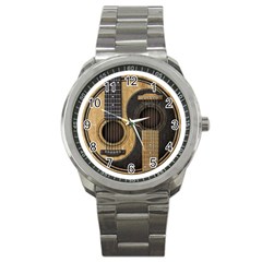 Old And Worn Acoustic Guitars Yin Yang Sport Metal Watch