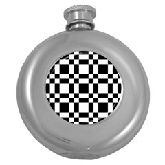 Checkerboard Black And White Round Hip Flask (5 Oz) by Colorfulart23