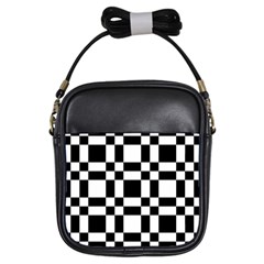 Checkerboard Black And White Girls Sling Bags by Colorfulart23