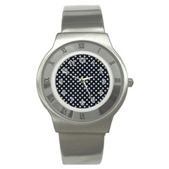 Navy/gold Polka Dots Stainless Steel Watch by Colorfulart23