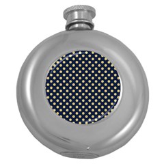 Navy/gold Polka Dots Round Hip Flask (5 Oz) by Colorfulart23