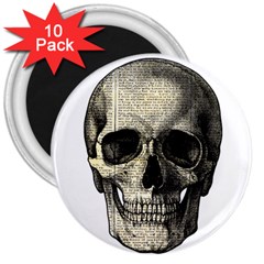 Newspaper Skull 3  Magnets (10 Pack)  by Valentinaart