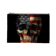 American Flag Skull Cosmetic Bag (large)  by Valentinaart