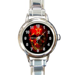 Russian Flag Skull Round Italian Charm Watch by Valentinaart