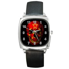 Russian Flag Skull Square Metal Watch by Valentinaart