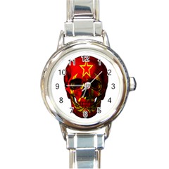 Russian Flag Skull Round Italian Charm Watch by Valentinaart