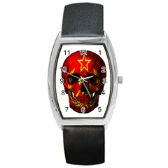 Russian Flag Skull Barrel Style Metal Watch by Valentinaart