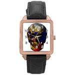 Russian flag skull Rose Gold Leather Watch  Front