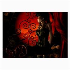 Steampunk, Wonderful Steampunk Lady In The Night Large Glasses Cloth by FantasyWorld7