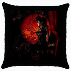 Steampunk, Wonderful Steampunk Lady In The Night Throw Pillow Case (black) by FantasyWorld7