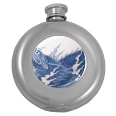 Blue Chinese Dragon Round Hip Flask (5 Oz) by paulaoliveiradesign