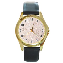 white sparkle glitter pattern Round Gold Metal Watch