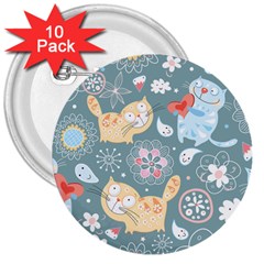 Cute Cat Background Pattern 3  Buttons (10 Pack) 