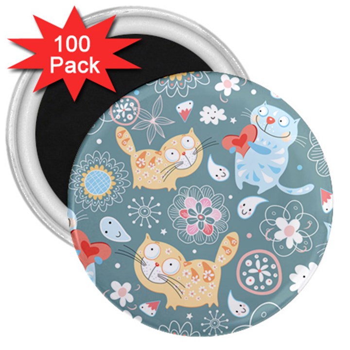 Cute Cat Background Pattern 3  Magnets (100 pack)