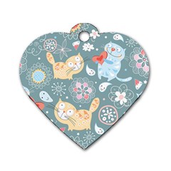 Cute Cat Background Pattern Dog Tag Heart (one Side) by BangZart