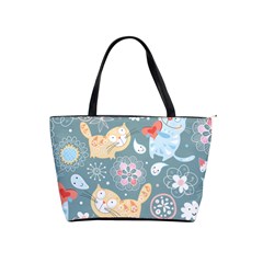 Cute Cat Background Pattern Shoulder Handbags by BangZart