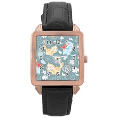 Cute Cat Background Pattern Rose Gold Leather Watch 