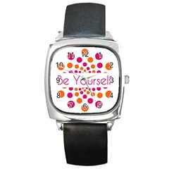 Be Yourself Pink Orange Dots Circular Square Metal Watch by BangZart