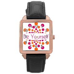 Be Yourself Pink Orange Dots Circular Rose Gold Leather Watch 