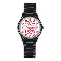 Be Yourself Pink Orange Dots Circular Stainless Steel Round Watch