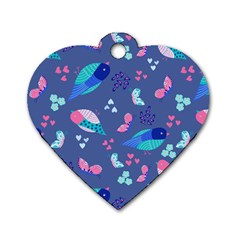 Birds And Butterflies Dog Tag Heart (two Sides)