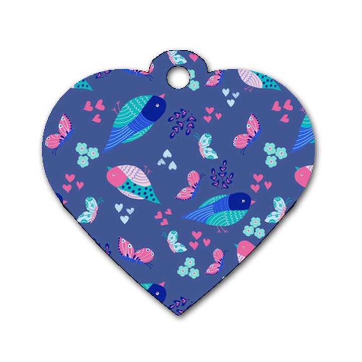 Birds And Butterflies Dog Tag Heart (Two Sides)