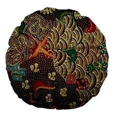 Art Traditional Flower  Batik Pattern Large 18  Premium Flano Round Cushions