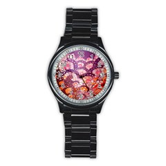 Colorful Art Traditional Batik Pattern Stainless Steel Round Watch