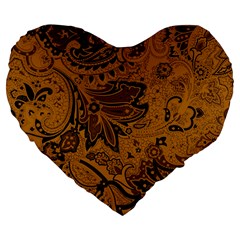 Art Traditional Batik Flower Pattern Large 19  Premium Flano Heart Shape Cushions