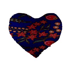 Batik  Fabric Standard 16  Premium Flano Heart Shape Cushions