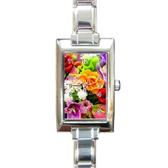 Colorful Flowers Rectangle Italian Charm Watch by BangZart