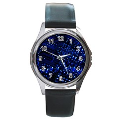 Blue Circuit Technology Image Round Metal Watch by BangZart