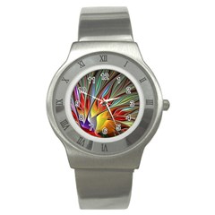 Fractal Bird Of Paradise Stainless Steel Watch by WolfepawFractals