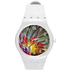 Fractal Bird Of Paradise Round Plastic Sport Watch (m) by WolfepawFractals