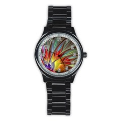 Fractal Bird Of Paradise Stainless Steel Round Watch by WolfepawFractals