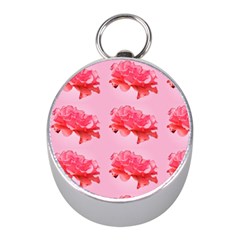 Pink Floral Pattern Mini Silver Compasses by paulaoliveiradesign