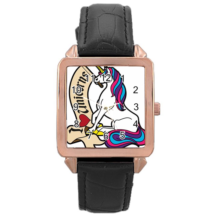 I Love Unicorn  Rose Gold Leather Watch 