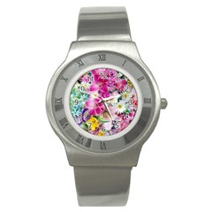 Colorful Flowers Patterns Stainless Steel Watch by BangZart