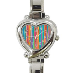 Colorful Striped Background Heart Italian Charm Watch by TastefulDesigns