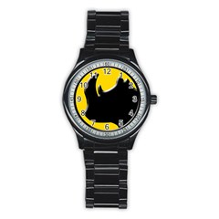 Black Rhino Logo Stainless Steel Round Watch