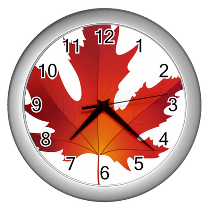 Autumn Maple Leaf Clip Art Wall Clocks (Silver) 