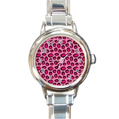 Cute Pink Animal Pattern Background Round Italian Charm Watch by TastefulDesigns