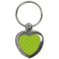 Decorative Green Pattern Background  Key Chains (heart) 