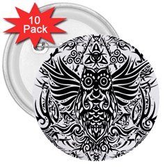 Tattoo Tribal Owl 3  Buttons (10 Pack)  by Valentinaart