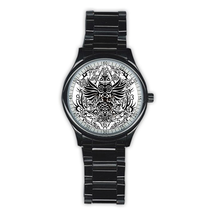 Tattoo tribal owl Stainless Steel Round Watch