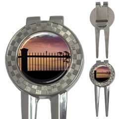 Small Bird Over Fence Backlight Sunset Scene 3-in-1 Golf Divots by dflcprints