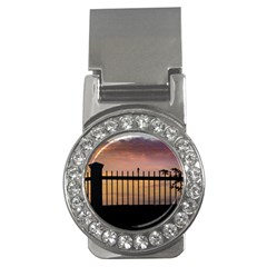 Small Bird Over Fence Backlight Sunset Scene Money Clips (cz)  by dflcprints