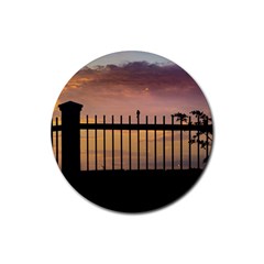 Small Bird Over Fence Backlight Sunset Scene Rubber Round Coaster (4 Pack)  by dflcprints